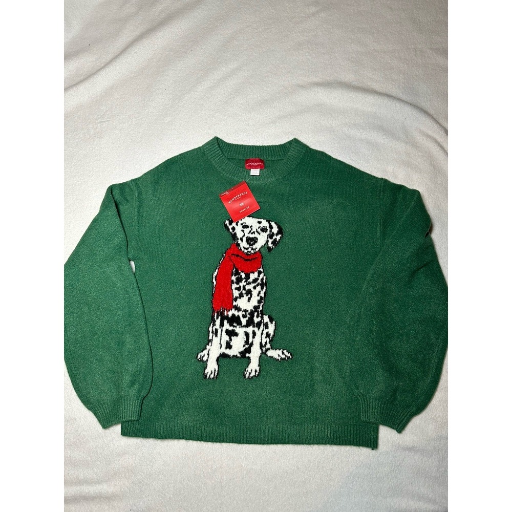 Wondershop Women's Holiday Green Sweater With Dalmatian Size XS New With Tags